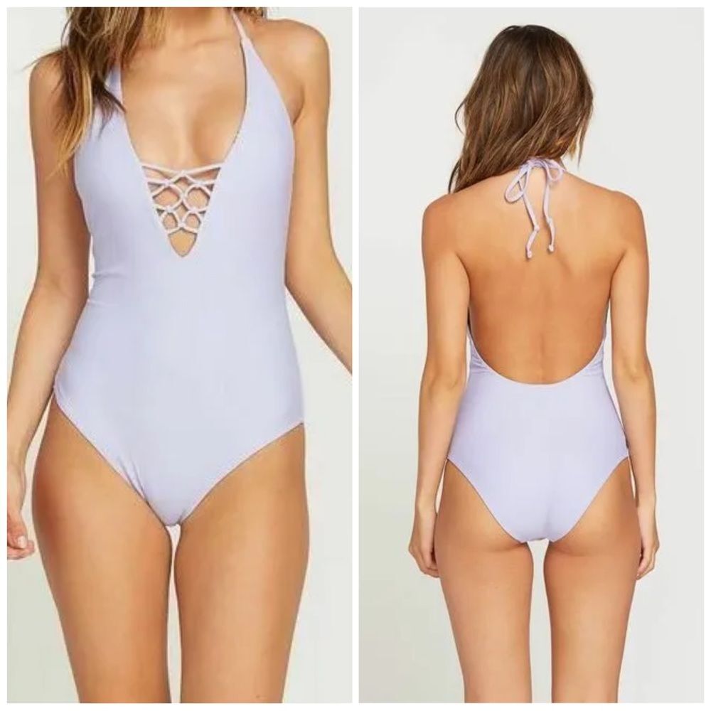 Volcom Women’s One Piece Simply Solid Lilac Purple One Piece Swimsuit Size L